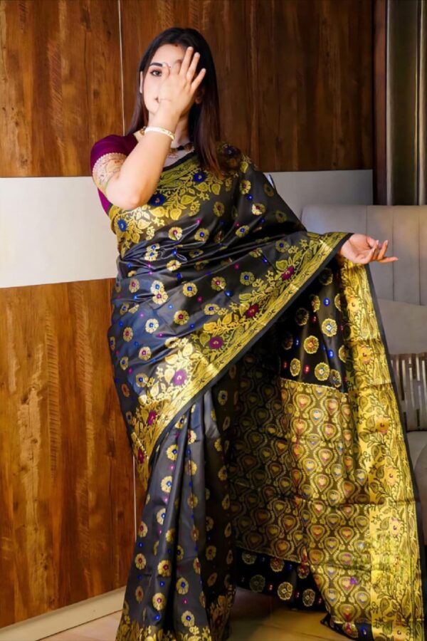 ‎🥻ম্যাচিং ব্লাউজ সহ সফট সিল্ক কাতান শাড়ি🖤 Code -100-15 ‎ - Image 2