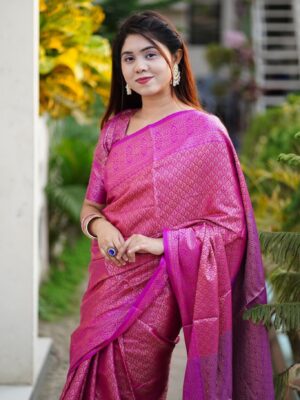 ‎🥻ম্যাচিং ব্লাউজ সহ কাঞ্চিভরম শাড়ি💗 Code -100-17