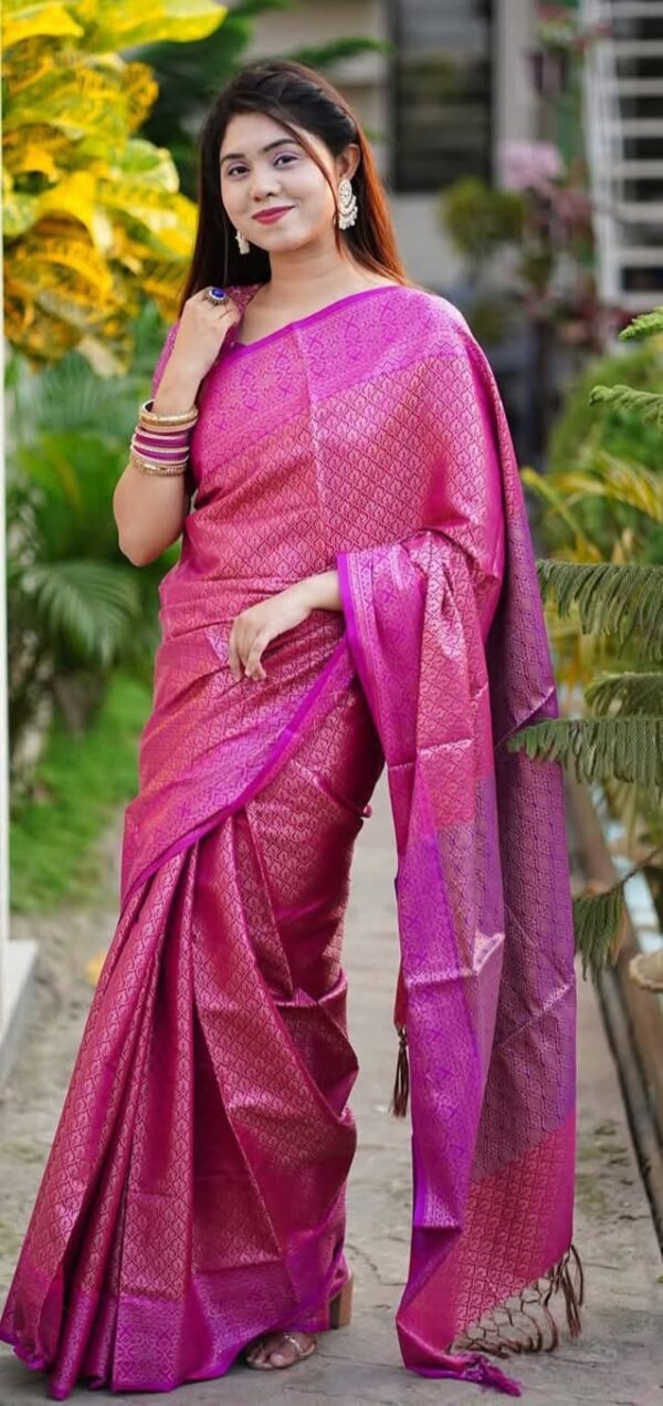 ‎🥻ম্যাচিং ব্লাউজ সহ কাঞ্চিভরম শাড়ি💗 Code -100-17 - Image 2