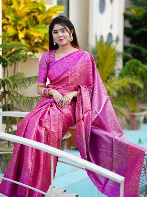 ‎🥻ম্যাচিং ব্লাউজ সহ কাঞ্চিভরম শাড়ি💗 Code -100-17 - Image 3