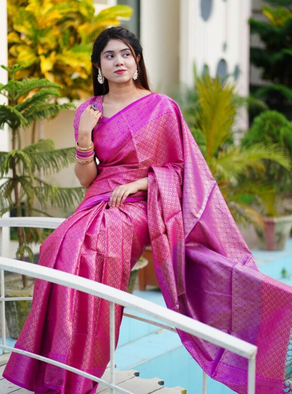 ‎🥻ম্যাচিং ব্লাউজ সহ কাঞ্চিভরম শাড়ি💗 Code -100-17 - Image 4
