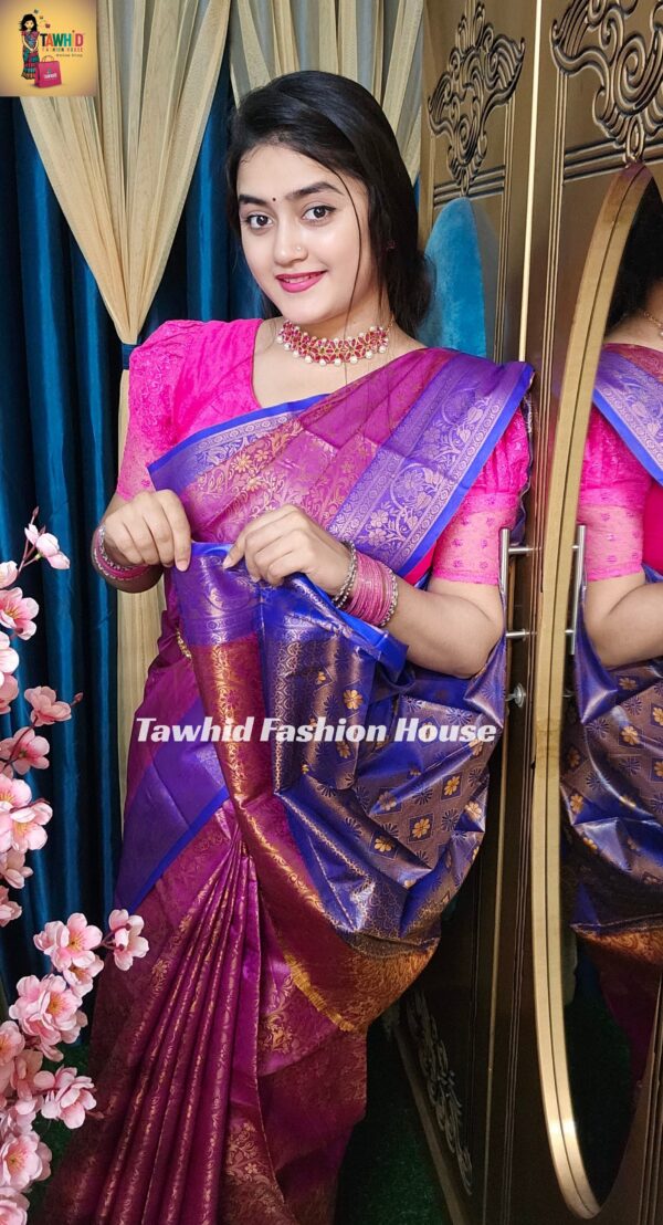 ‎🥻ম্যাচিং ব্লাউজ পিস সহ কাঞ্জিভরম শাড়ি💗 Code -1004 - Image 2