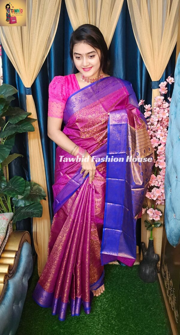 ‎🥻ম্যাচিং ব্লাউজ পিস সহ কাঞ্জিভরম শাড়ি💗 Code -1004 - Image 3