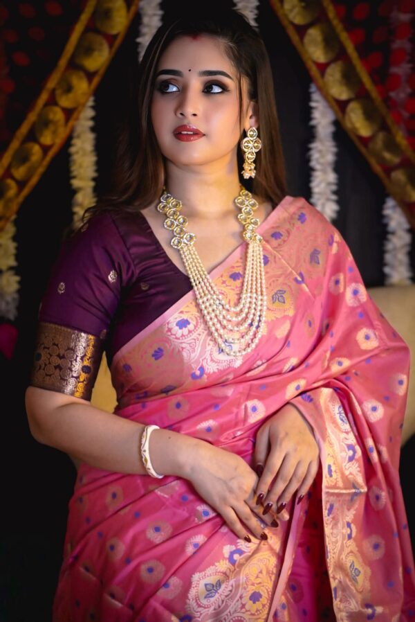 ‎🥻ম্যাচিং ব্লাউজ সহ সফট সিল্ক কাতান শাড়ি💗 Code -1008