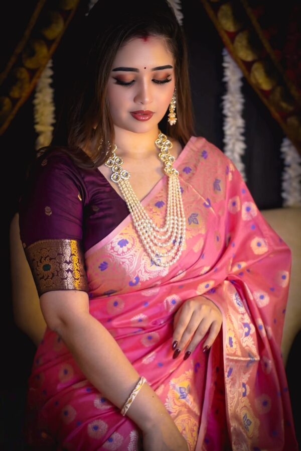 ‎🥻ম্যাচিং ব্লাউজ সহ সফট সিল্ক কাতান শাড়ি💗 Code -1008 - Image 2