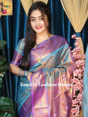 🥻 ম্যাচিং ব্লাউজ সহ কাঞ্জিভরম শাড়ি💙 Code -1002