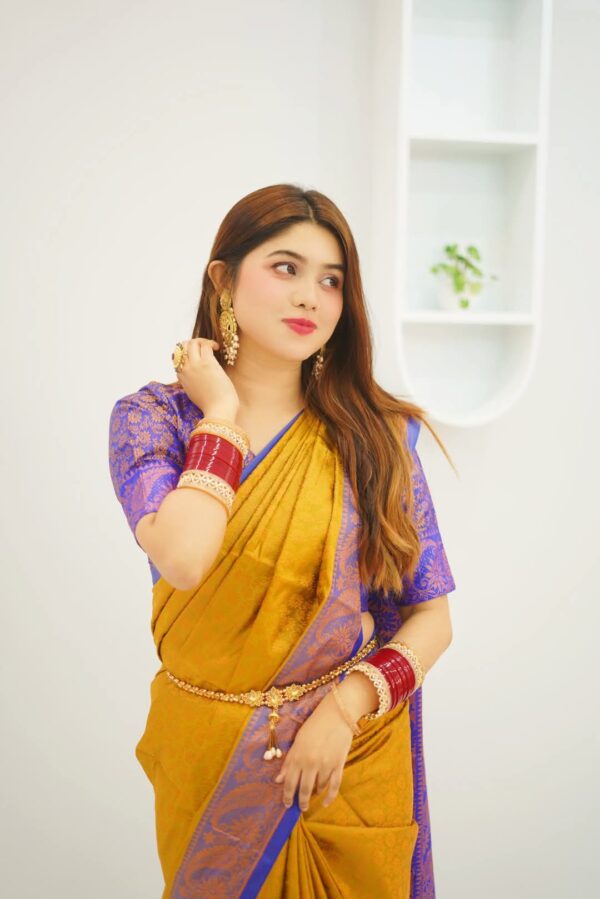 ‎🥻ম্যাচিং ব্লাউজ সহ কাঞ্চিভরম শাড়ি💛 Code -100-14 - Image 2
