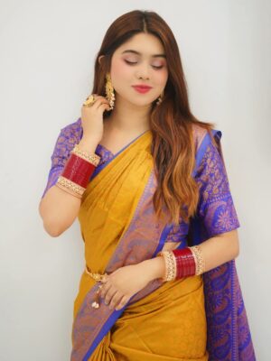 ‎🥻ম্যাচিং ব্লাউজ সহ কাঞ্চিভরম শাড়ি💛 Code -100-14