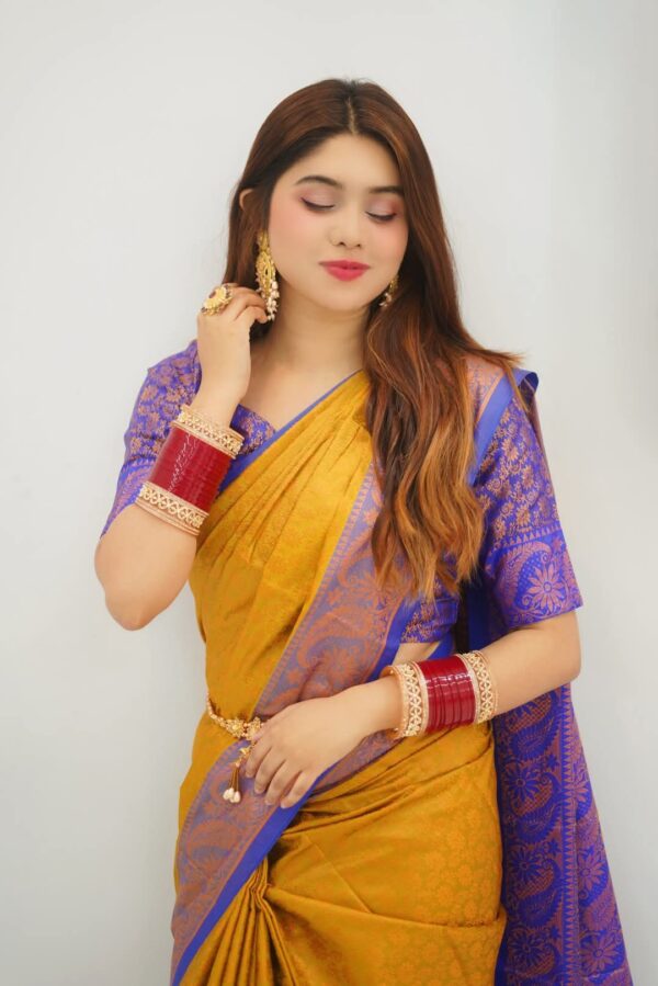 ‎🥻ম্যাচিং ব্লাউজ সহ কাঞ্চিভরম শাড়ি💛 Code -100-14