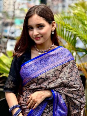 ‎🥻ম্যাচিং ব্লাউজ সহ কাঞ্চিভরম শাড়ি🖤 Code -100-18 ‎