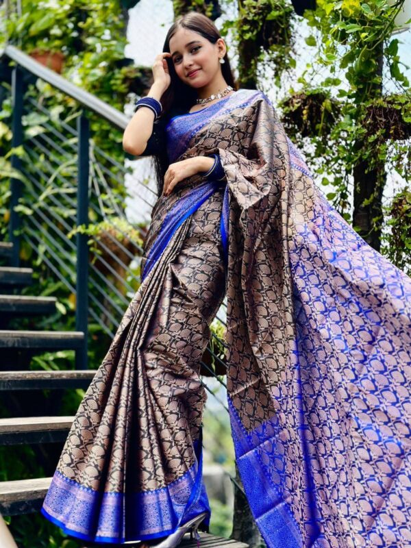 ‎🥻ম্যাচিং ব্লাউজ সহ কাঞ্চিভরম শাড়ি🖤 Code -100-18 ‎ - Image 4