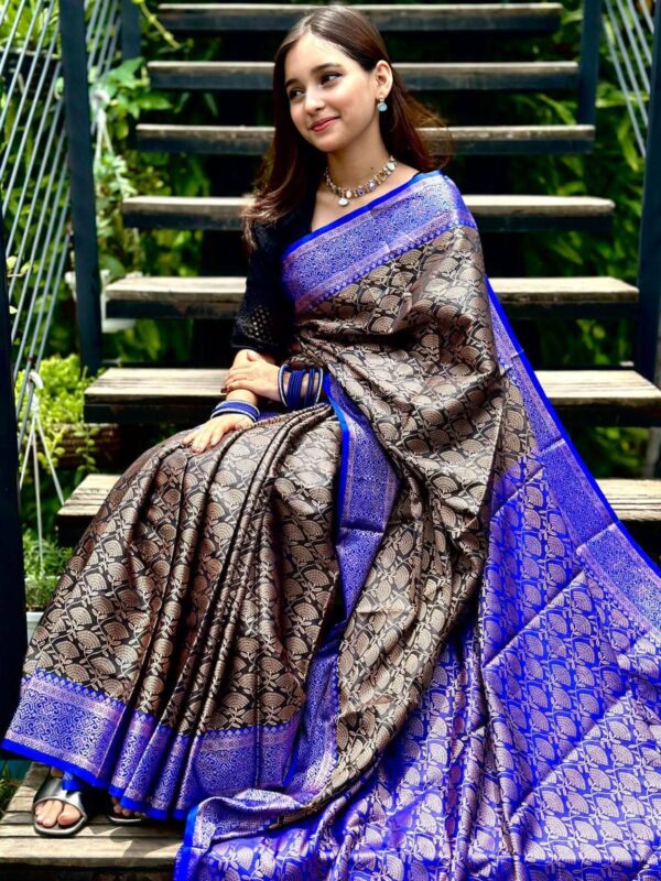 ‎🥻ম্যাচিং ব্লাউজ সহ কাঞ্চিভরম শাড়ি🖤 Code -100-18 ‎ - Image 3
