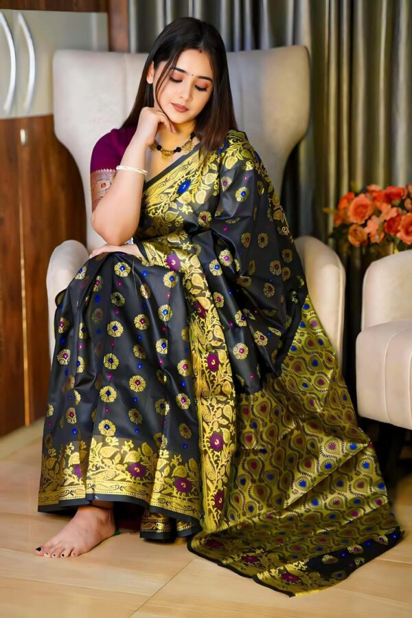 ‎🥻ম্যাচিং ব্লাউজ সহ সফট সিল্ক কাতান শাড়ি🖤 Code -100-15 ‎