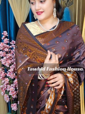 ‎🥻ম্যাচিং ব্লাউজ সহ সফট সিল্ক কাতান শাড়ি🤎 Code -1009