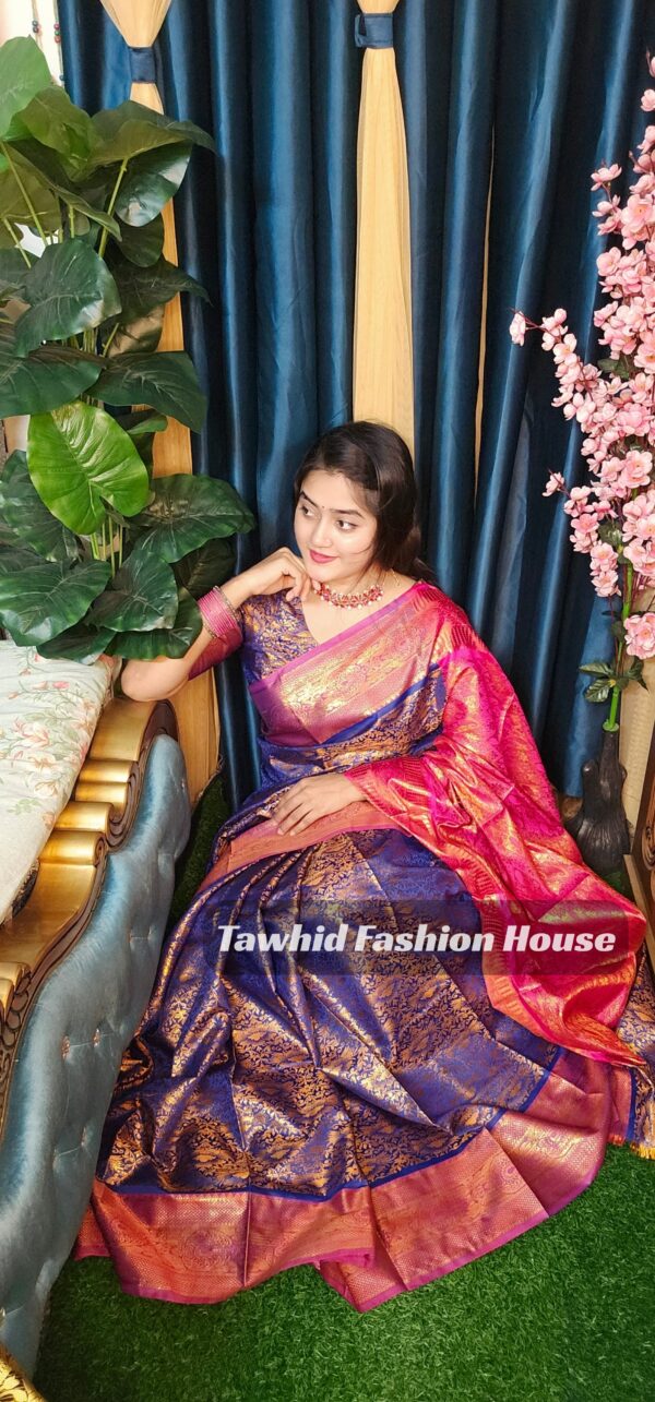 ‎🥻ম্যাচিং ব্লাউজ সহ কাঞ্চিভরম শাড়ি💙 Code -100-16 ‎ - Image 4