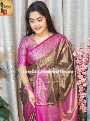 ‎🥻ম্যাচিং ব্লাউজ সহ কাঞ্জিভরম শাড়ি🖤 Code -1003