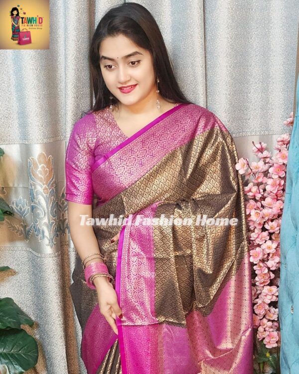 ‎🥻ম্যাচিং ব্লাউজ সহ কাঞ্জিভরম শাড়ি🖤 Code -1003