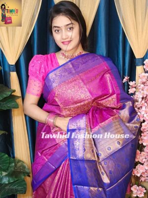 ‎🥻ম্যাচিং ব্লাউজ পিস সহ কাঞ্জিভরম শাড়ি💗 Code -1004