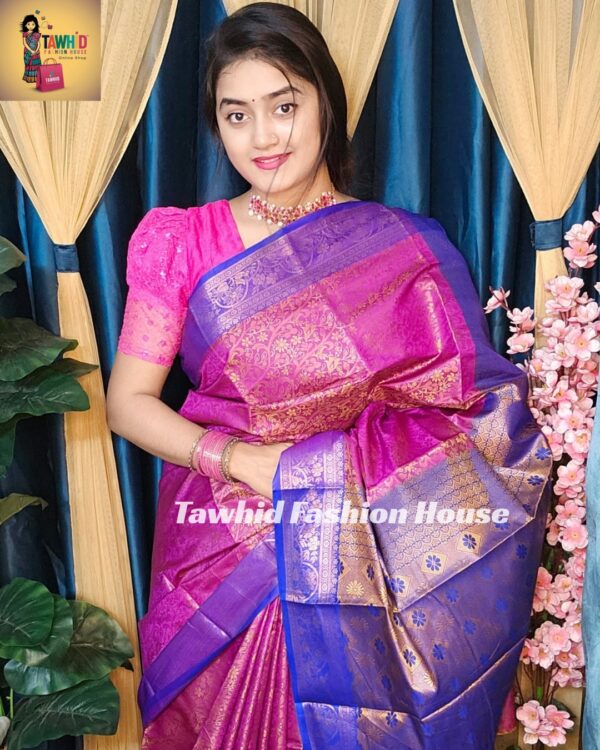 ‎🥻ম্যাচিং ব্লাউজ পিস সহ কাঞ্জিভরম শাড়ি💗 Code -1004