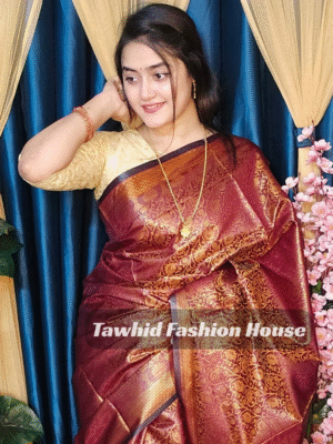 ‎🥻ম্যাচিং ব্লাউজ সহ কাঞ্জিভরম শাড়ি❤️ Code -1005