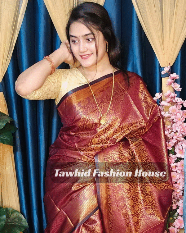 ‎🥻ম্যাচিং ব্লাউজ সহ কাঞ্জিভরম শাড়ি❤️ Code -1005