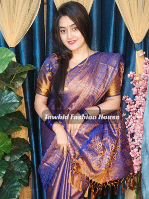 ‎🥻ম্যাচিং ব্লাউজ সহ কাঞ্চিভরম শাড়ি💙 Code -100-13 ‎