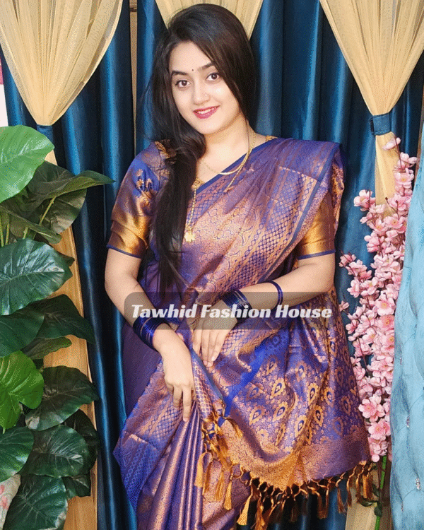 ‎🥻ম্যাচিং ব্লাউজ সহ কাঞ্চিভরম শাড়ি💙 Code -100-13 ‎