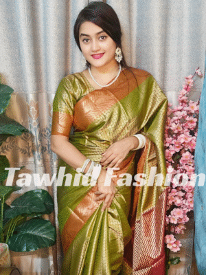 ‎🥻ম্যাচিং ব্লাউজ সহ কাঞ্চিভরম শাড়ি💚 Code -100-20